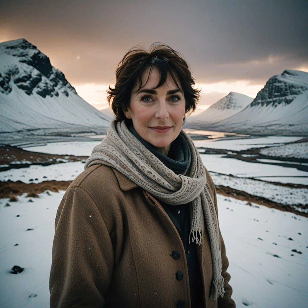 Enya in the snowy mountains in Donegal 