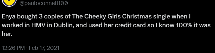 Enya buying A Cheeky Christmas ×3 circa 2003(possibly the 2CD version)